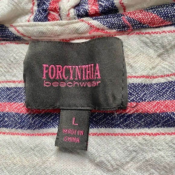 FOR CYNTHIA Linen Blend Striped Hooded Beachwear Sleeveless Tunic Top Women’s L - Picture 6 of 7